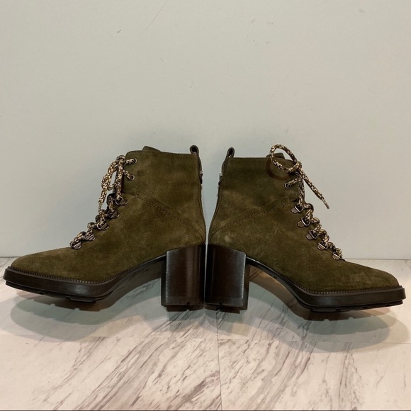 Aquatalia Ihana Water Resistant Lace Up Green Suede Heeled Boot 7M - Picture 6 of 13